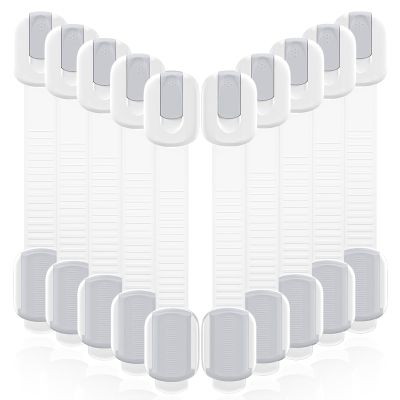 10 Pack Cabinet Locks Baby Proofing, Child Proof Cabinet Locks with 3M Adhesive - Easy Installation with Adjustable Straps, Multi-Purpose Child Safety Latches for Drawers Fridge Trash Cans White-Gray