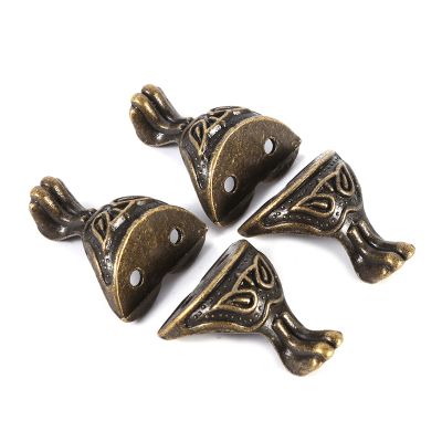 Eacam Antique Brass Corner Protector, 4Pcs Zinc Alloy Decorative Feet Legs with Mounting Screws for Wooden Case, Vintage Friends