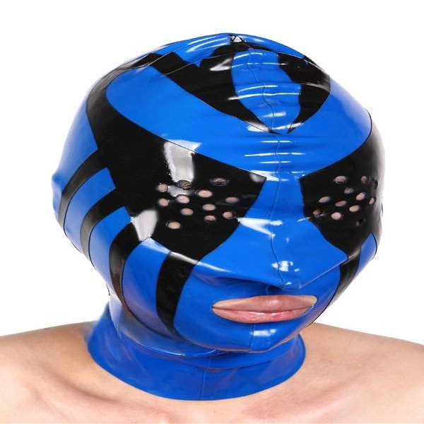 AiCc stylists Latex Hood Lucha Blue Blazio Rubber Mask Micropores in the Eyes Halloween Cosplay (S)