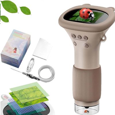 2026 New Lens Microscope Toy, Advanced Digital Microscope with 2'' Inch Screen, Pocket Portable Handheld Microscopes for Kids 8-12 (Brown)