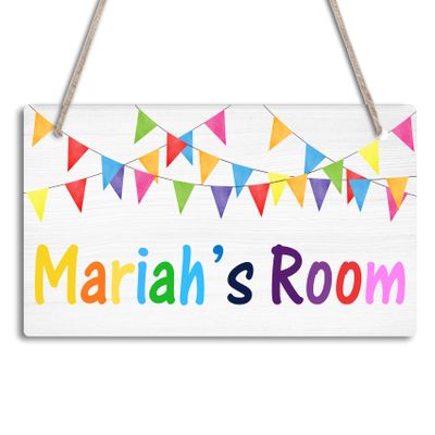 Colorful Flags Sign Personalized Room Door Sign Custom Name Signs Kids Boys Girls Bedroom Decor Nursery Dorm Baby Play Room Wood Hanger Farmhouse Art Wall Plaque Children's Gift