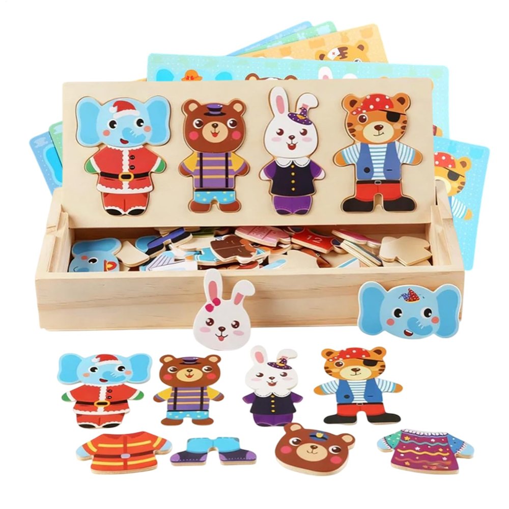 Magnetic Dress Up Dolls - Sorting and Matching Preschool Learning Activities, Wooden Bear Family Puzzle, Educational Fun Toy, Kids Development Game, Boys Girls Children 11.81x5.12x1.77 Inches