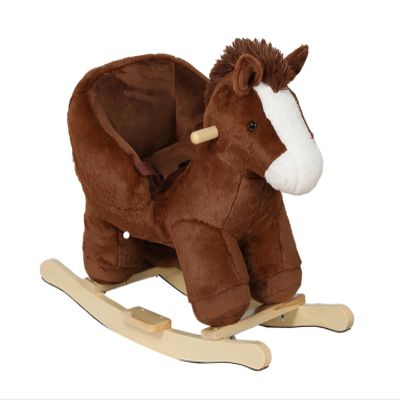 Cartoon Plush Rocking Horse Toy with Music Soothing Sound Effect, Widened seat Belt, Indoor and Outdoor Rocking Toy