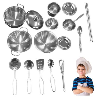 Gcroet Toy Kitchen Sets 16PCS/Set Role Play Toy Food Set for Kids Kitchen Accessories Stainless Steel Cooking Toys Play Accessories Suitable for Kids 3 Years Old and Up ...