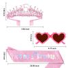 ACO-UINT 5nd Birthday Crown & Sash Set for 5 Year Old Girl - Pink Rhinestone Crown, Glitter Sash & Heart Sunglasses, Birthday Party Accessories view 2