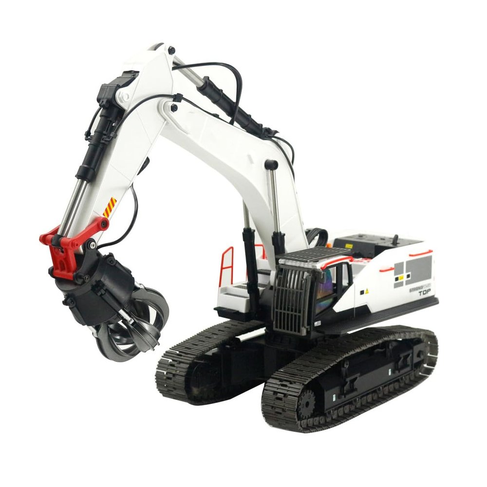 StrucToys RC Excavator for Adults, 1/14 Scale 22CH Alloy Metal Construction Truck with Interchangeable Attachments,Grabber,Claw,Drill