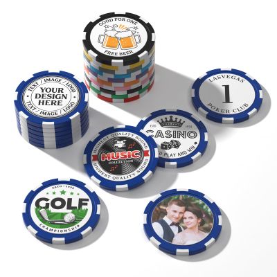 50Pcs Custom Clay Chips 40mm - Double-Sided Full-Color Printing, Personalized Logo/Text/Images for Poker, Casino Nights, Business Promotions, Weddings, Kids Rewards and Corporate Gifts (Blue)