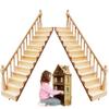 2Pcs 1 12 Scale Dollhouse Furniture, Wooden Miniature Stairs Dollhouse Furniture Right and Left Armrest Handrail DIY Unpainted Staircase for Accessories... view 2