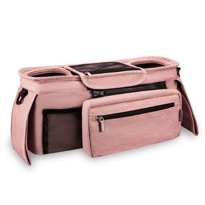 Sonnetto Universal Stroller Organizer, Pink - 2 Insulated Cup Holders - Non-Slip Stroller Caddy Bag - Detachable Phone Pouch - Fits Uppababy, Nuna - New Mom Essentials