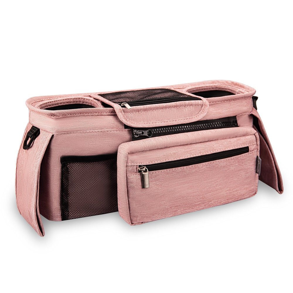 Sonnetto Universal Stroller Organizer, Pink - 2 Insulated Cup Holders - Non-Slip Stroller Caddy Bag - Detachable Phone Pouch - Fits Uppababy, Nuna - New Mom Essentials