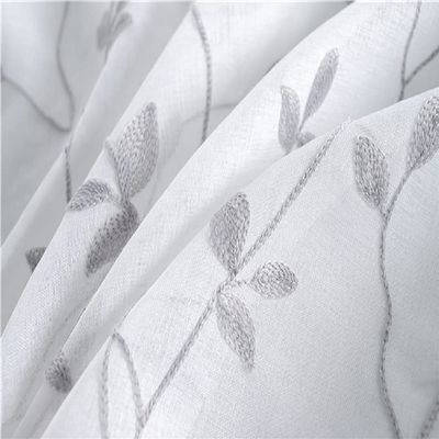 HooHero Grey Nordic Beautiful Floral Embroidery Design Semi Gauze Sheer Curtains Home Decoration for Living Kids Nursery Room Bedroom