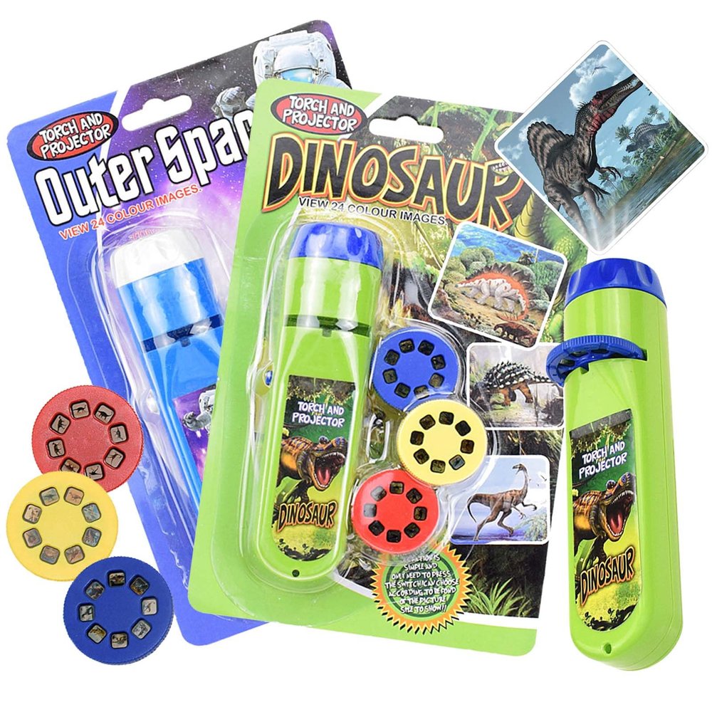 DENGWANG Dinosaur Projector Flashlight, Portable Dinosaur Projector Flashlight - 3 Discs 24 Images, Night Light Technology Toy, Projectable onto Bedroom, Ceiling, Wall and Tent (Dinosaur+Space)