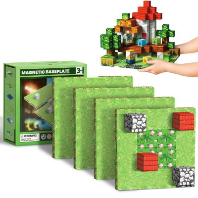 Youngyes 4PCS Baseplate for Magnetic Blocks, Magnetic Building Blocks Baseplate Magnet Toys for Kids Ages 4-8 8-12-Baseplate 4" x 4", STEM Building Toys Birthday Gifts for Boys Girls, Garden