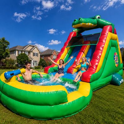 Inflatable Commercial Grade Water Slide: 22.5 ft (L) for Adults & Teenagers - Large Pool, Premium PVC, 1100W Blower, Crocodile Style - for Backyard Party Outdoor
