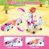 Hjhyqex 2-in-1 Mars Deer Transformation Car Toy - Magnetic Collision Robot Cars for Kids | Deforming Dinosaur Car Toy | Exciting Fun Gift for Boys & Girls | Ideal Birthday (Pink) view 2