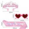 ACO-UINT 6nd Birthday Crown & Sash Set for 6 Year Old Girl - Pink Rhinestone Crown, Glitter Sash & Heart Sunglasses, Birthday Party Accessories view 2