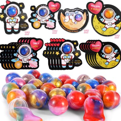 28 Pack Valentines Day Cards for Kids School with Galaxy Slime Stress Relief Fidget Toys - Classroom Valentines Gifts for Kids, School Classroom Exchange, Class Party Favors
