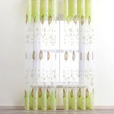 HooHero Green Natural Leave Pattern Printed Semi Gauze Sheer Curtains Home Decoration for Living Kids Nursery Room Bedroom