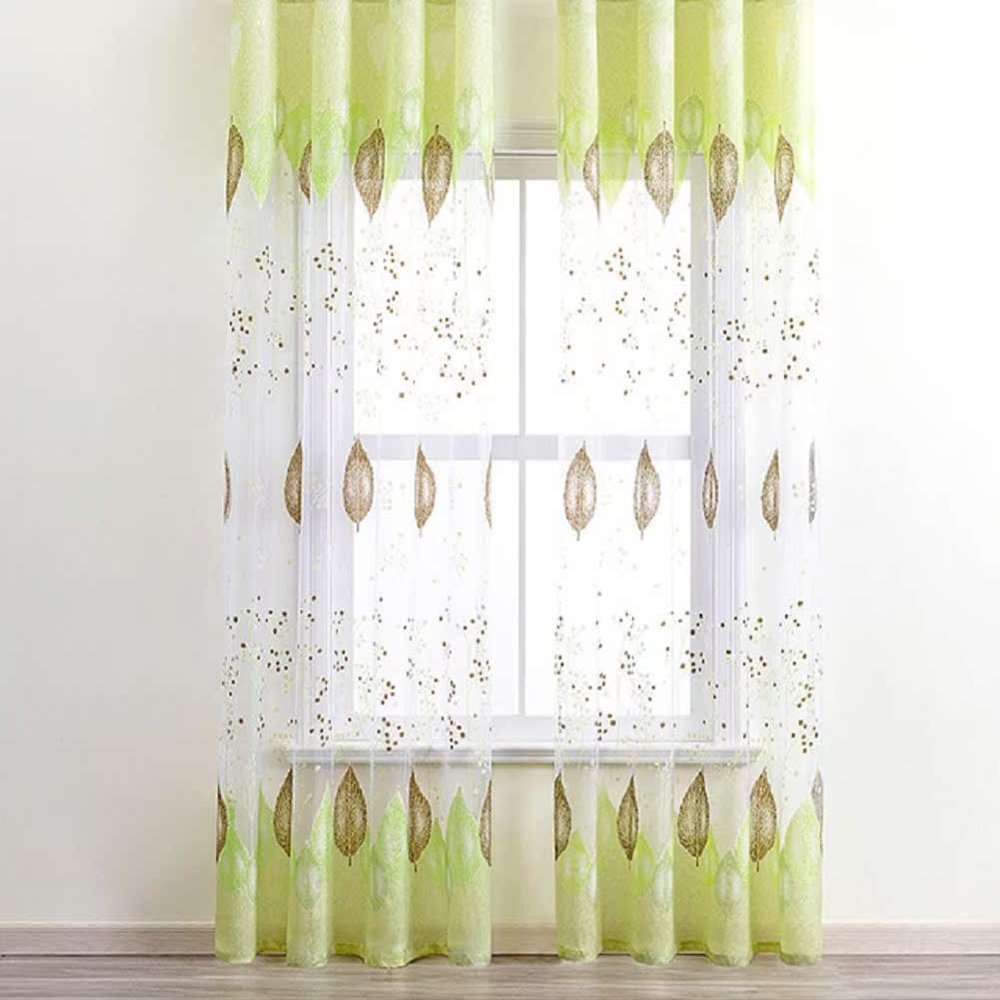 HooHero Green Natural Leave Pattern Printed Semi Gauze Sheer Curtains Home Decoration for Living Kids Nursery Room Bedroom