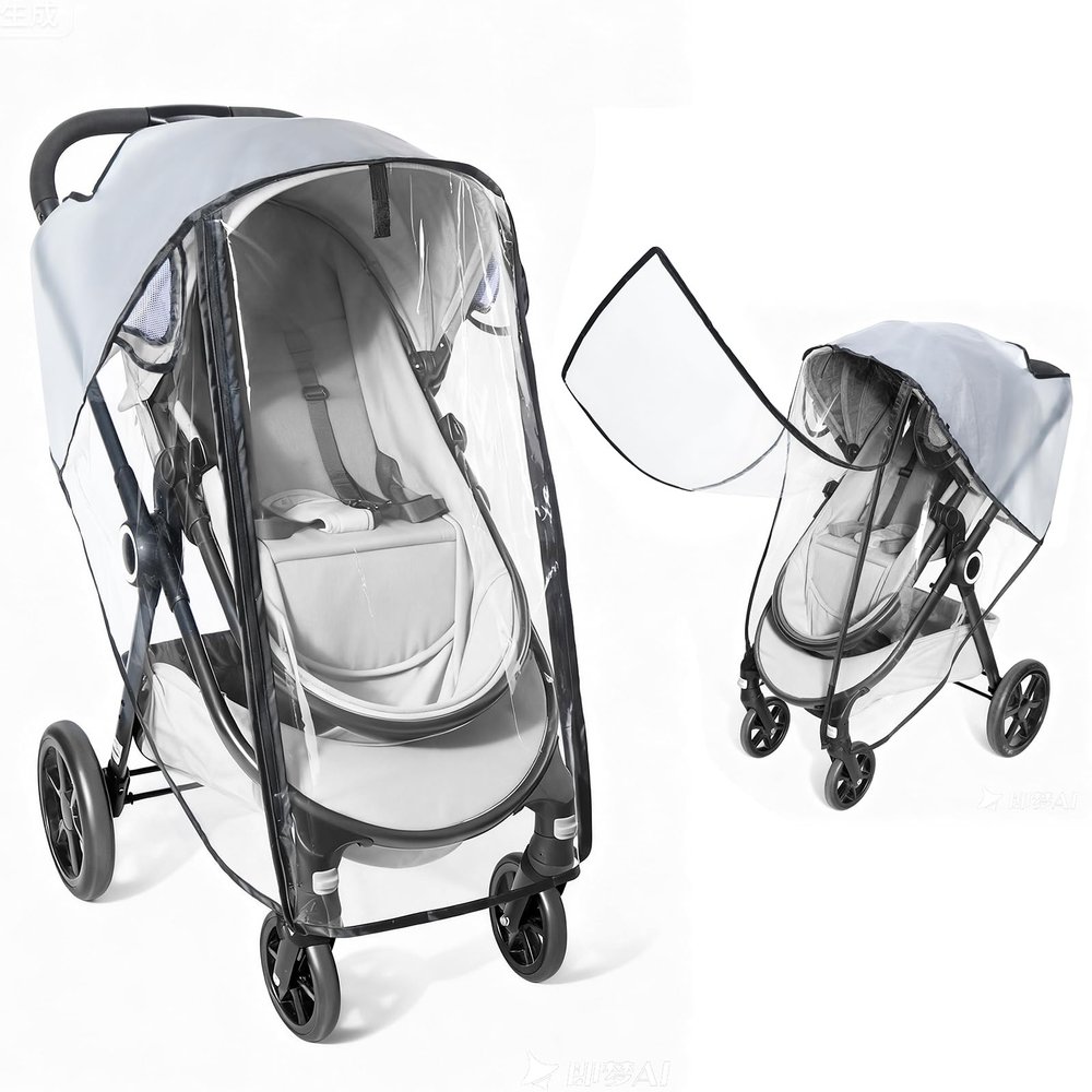 Clear Stroller Rain Cover, Universal Rain Cover for Stroller, Waterproof Travel Weather Shield with Breathable Ventilation and Easy Access, Thick EVA & PVC Protect from Dust and Snow