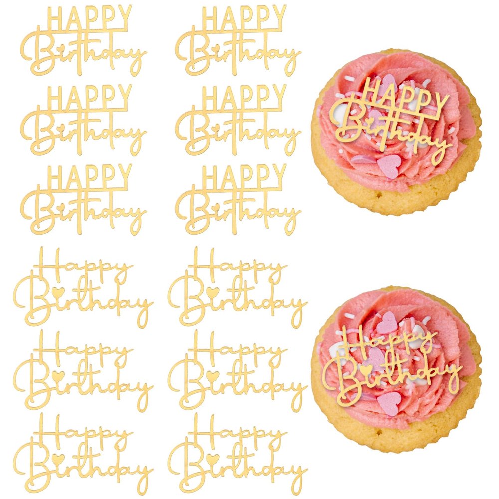 12pcs Happy Birthday Cupcake Toppers, 2.5 Inch Gold Happy Birthday Cupcake Toppers Sign, Mini Cupcakes Decorations For Birthdays Party (Two Styles)