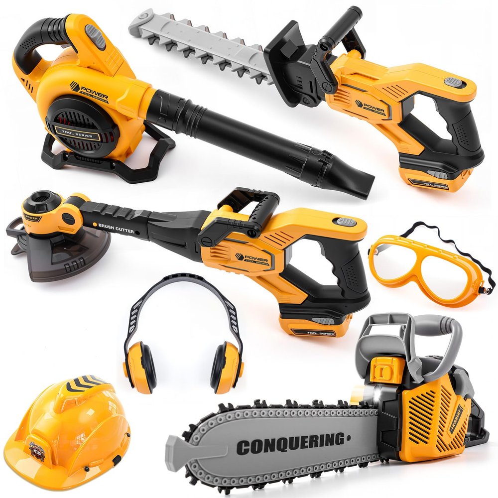 Arrowbash Kids Gardening Tool Set with Leaf Blower, Chainsaw & Trimmer, Realistic Outdoor Toy with Sound & Light for Summer Outdoor Toys