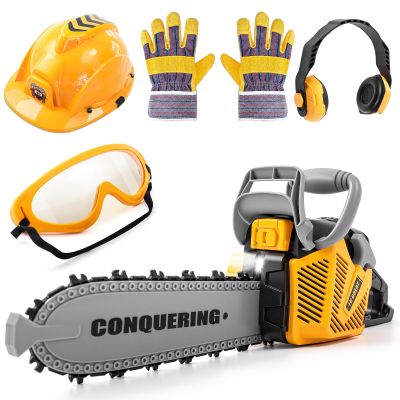 Arrowbash Kids Chainsaw Toy with Realistic Sound & Moving Chain, Summer Outdoor Play Tool for Boys Age 3-8, 5 Pcs Safety Gear Included