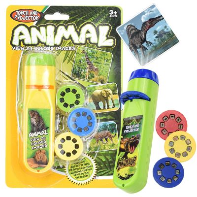 DENGWANG Dinosaur Projector Flashlight, Portable Dinosaur Projector Flashlight - 3 Discs 24 Images, Night Light Technology Toy, Projectable onto Bedroom, Ceiling, Wall and Tent (Animal)