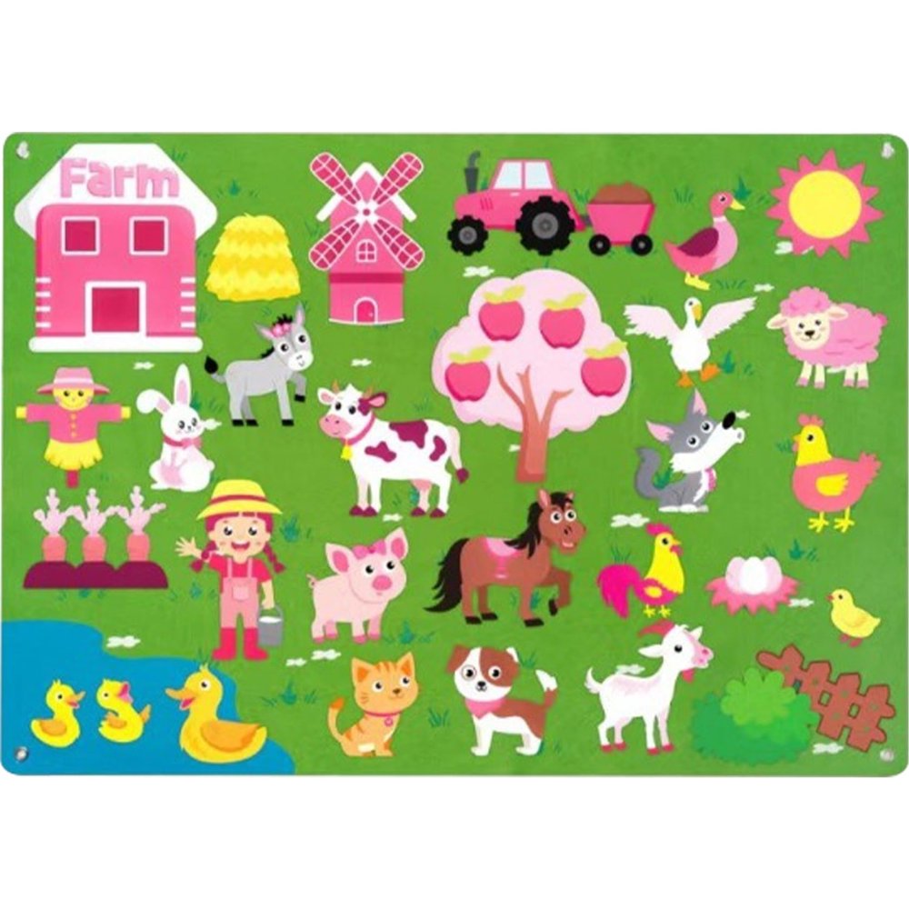 Meyrwoy Felt Story Board Farm-Themed 41x29.5 Inch Felt Board for Toddlers with Grommet Educational Imaginative Cartoon for Home, Preschool, Toddler Activities