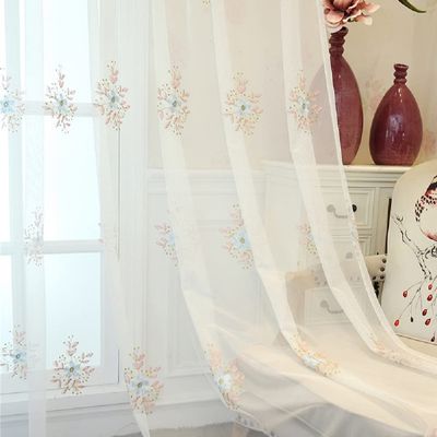HooHero Pink New Pastoral Minimalist Embroidered Yarn Semi Gauze Sheer Curtains Home Decoration Translucent for Living Kids Nursery Room Bedroom