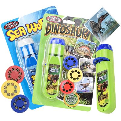 DENGWANG Dinosaur Projector Flashlight, Portable Dinosaur Projector Flashlight - 3 Discs 24 Images, Night Light Technology Toy, Projectable onto Bedroom, Ceiling, Wall and Tent (Dinosaur+Sea)