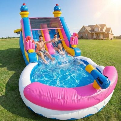 10.8 ft Inflatable Commercial Grade Water Slide with Pool: 22.5 ft (L), Premium PVC, 1100W Blower, Ice Cream Style - for Adults & Teenagers Backyard Party Outdoor