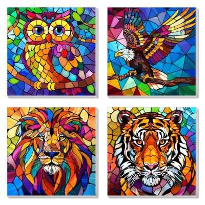 4 Pack Paint by Numbers Kit for Kids Easy Kid Paint by Number Kits Ages 8-12 Animal DIY Painting Kits for Kids Age 4-8 Beginner Paint by Number Canvas with Frame Children Color by Numbers Kit 8x8 Inch