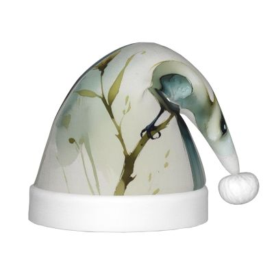 FFGhjk Watercolor bird Printing Christmas hats for kids, suitable for Christmas costumes, party gifts, and holiday outfits.