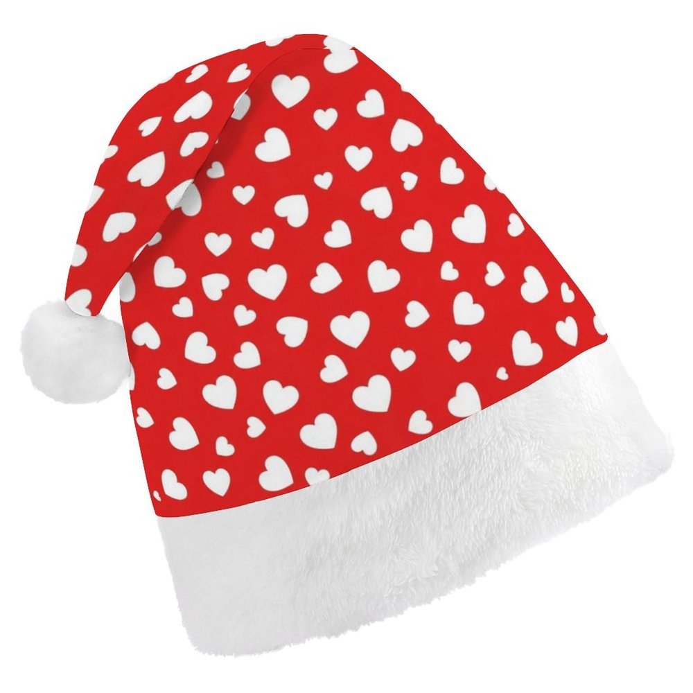 SPEPDEEC Fluffy Christmas Santa Hat for Adults Stylish Red Hearts Valentine'S Day, Soft Plush Party Hat for Holiday Events, Seasonal Gatherings & Festive Family Photos