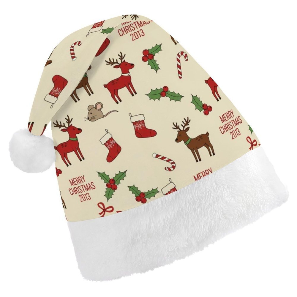 SPEPDEEC Deluxe Christmas Party Hat for Adults Merry Christmas Deer Elk Art, Soft Plush Santa Hat for Holiday Events, Office Parties & Festive Family Gatherings