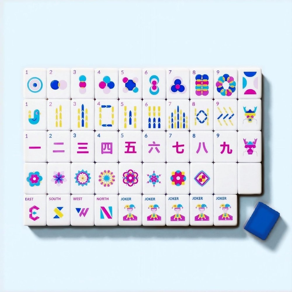 ByUniqs American Mahjong Tile Set Complete, 160 Pcs 1.2" Blue Travel Mahjong Game Set with Gift-Ready Storage Box, Tile Bag, Instructions & Accessories, Ideal Mah Jongg Beginner Gift