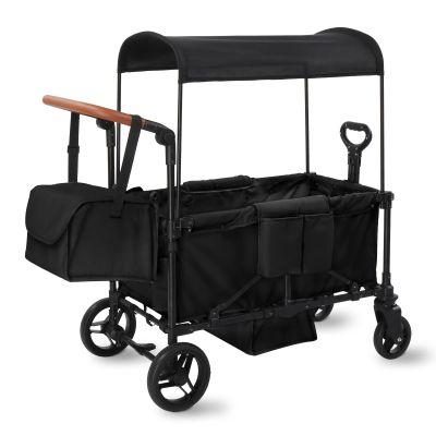 Stroller Wagon for 2 Kids, Foldable All Terrain Wagon for Kids, with Removable Canopy, Adjustable Push and Pull Handle, 5 Point Harnesses, Large Storage Bag