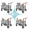 Stroller Wagon for 2 Kids, Foldable All Terrain Wagon for Kids, with Removable Canopy, Adjustable Push and Pull Handle, 5 Point Harnesses, Large Storage Bag view 3
