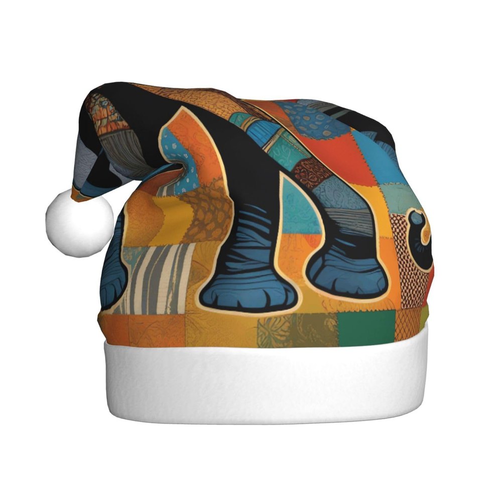 Adult plush Christmas hat YYHWHJDE African Elephant Patchwork Printing soft and comfortable for parties dances Halloween