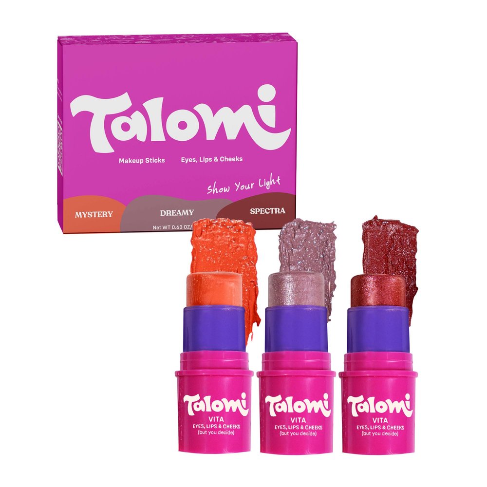 TALOMI Vita Stick 3-in-1 Multistick Kids Makeup, Non-Toxic, Plant-Based Makeup for Kids 8-12, Vegan, Cruelty-Free, Non-Comedogenic, Dermatologist Approved. (Trio Set: Show Your Light).