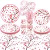 101 PCS Cherry Blossom Party Supplies Includes Plates, Napkins, Cups, Tablecloth, Straw for Japanese Party Decorations, Spring Theme, Baby Shower Birthday Party view 1
