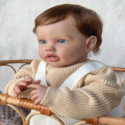 Anano Big Reborn Toddler Baby Dolls 24 Inch Lifelike Real Toddler Babys Dolls, Realistic Newborn Baby Doll Brown Hair Boy Girl, Handmade Real Life Child Doll, Soft Cotton Body & Soft Silicone Limbs