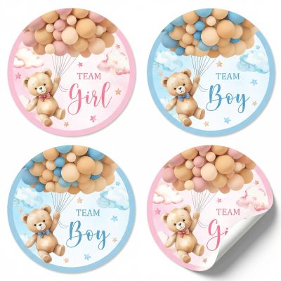 100pcs Bear Gender Reveal Stickers, 2" Bear Balloons Gender Reveal Decorations, Baby Shower Party Supplies