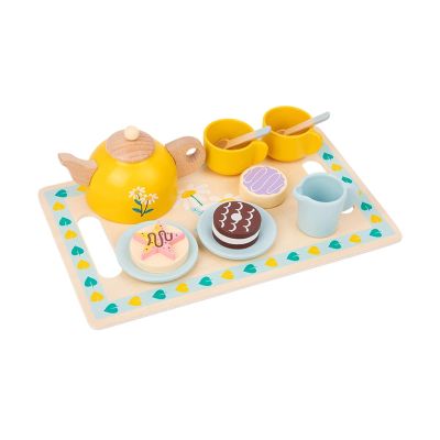 Wooden Tea Set Pretend Play Birthday Gifts Develop Social Skills Playset Tea Time Party Food Toys for Little Girls