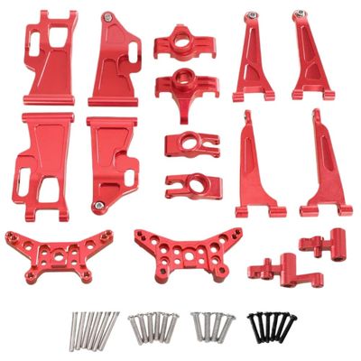 14210 14209 H14BM Metal Steering Cup and Swing Arm Set with Shock Tower Bracket Body Post Upgrade Parts Compatible with RC Car Models(Red)