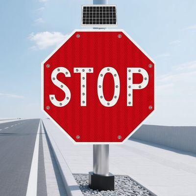 24" Solar-Powered LED Traffic Sign - Flashing Illuminated Road Sign with Engineer-Grade Reflective Film for Enhanced Visibility and Safety