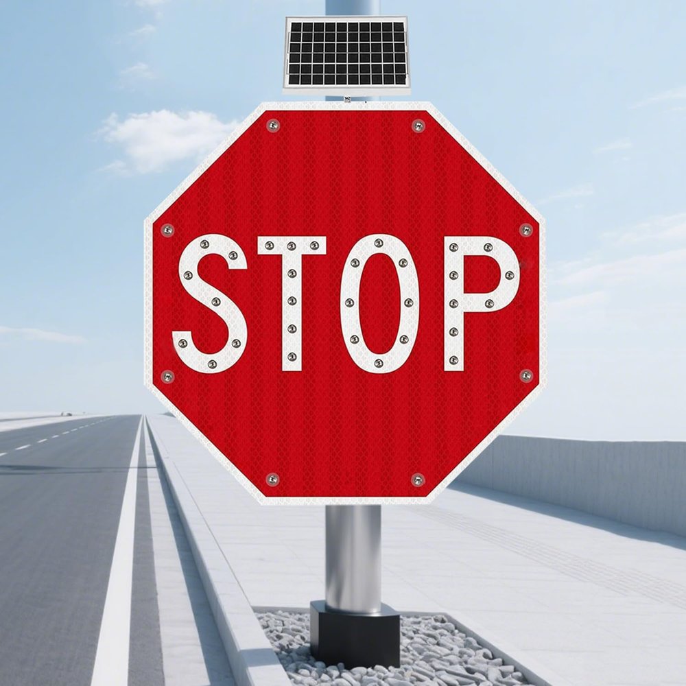 24" Solar-Powered LED Traffic Sign - Flashing Illuminated Road Sign with Engineer-Grade Reflective Film for Enhanced Visibility and Safety