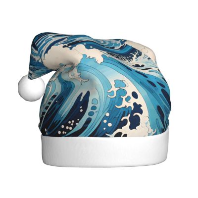 Adult plush Christmas hat WHJSSF Ukiyo-e style waves Printed soft and comfortable for parties dances Halloween