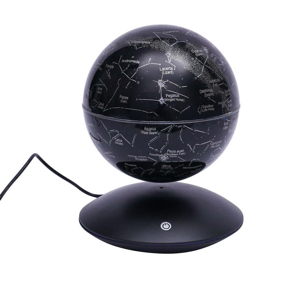 Floating Globe Lamp, 6" Magnetic Levitating Floating Globe 360 Rotating World Map Light with LED Light for Home Office Desk Decor, Creative Educational Gifts (Black, Flying Saucer Base)